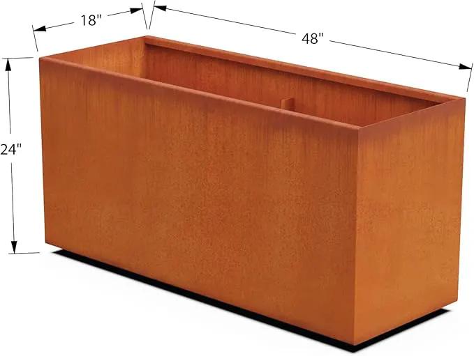 Corten Steel Planter Rectangle Outdoor Metal Garden Box Heavy Duty | Made in USA | Fully Assembled by GreenHaven Gardens