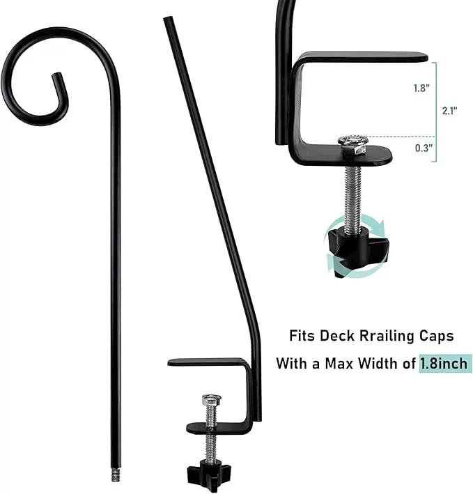 MIXXIDEA 2 Packs Heavy Duty Deck Rail Pole Deck Hook, Extensible and Adjustable Deck Hook for Hanging Bird Feeder, Plants, Suet Baskets,Wind Chimes,Lanterns by GreenHaven Gardens
