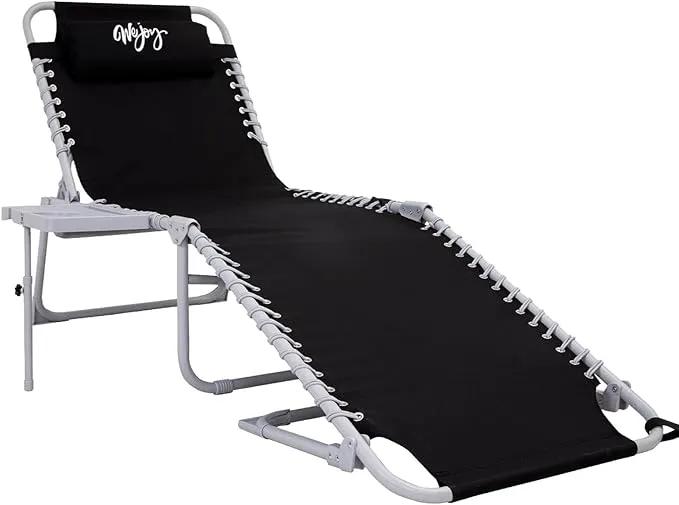 #WEJOY Folding Recliner Lounge Chair with Side Table for Outdoor 5 Positions Adjustable Reclining Patio Camping Chair with Removable Padded Pillow,Side Pocket for Beach Pool Patio Sunbathing Lawn by GreenHaven Gardens