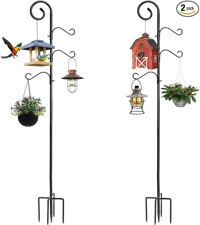 108 Inch Shepherds Hooks for Outdoor 2 Pack, Bird Feeder Poles with 4 Hooks, Shepherds Hook for Bird Feeders Outside with Base, Garden Pole for Hanging Plant Baskets, Weddings Decor (108 Inch) by GreenHaven Gardens