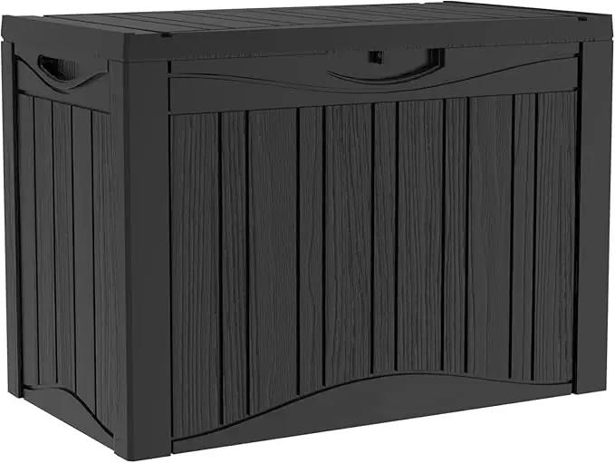 45 Gallon Lockable Resin Deck Box, Waterproof & UV-Resistant Outdoor Storage Box for Outdoor Cushion Storage, Garden Tools & Pool Accessories Storage, Black by GreenHaven Gardens