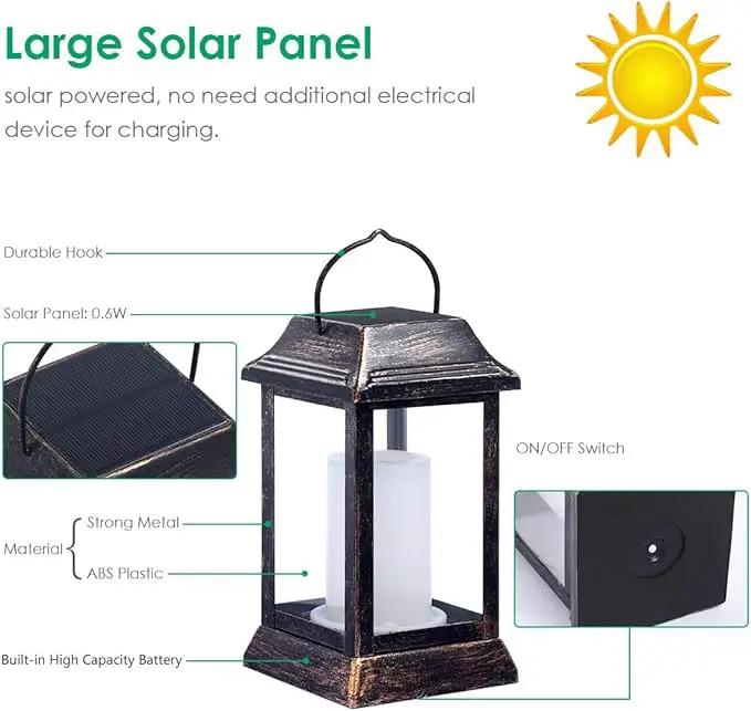 TomCare Solar Lights Metal Flickering Flame Solar Lantern Outdoor Hanging Lanterns Lighting Heavy Duty Solar Powered Waterproof LED Flame Lights for Patio Garden Christmas Decorations, 2 Pack (Bronze) by GreenHaven Gardens