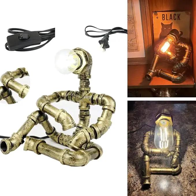 Steampunk Table Robot Lamps with 2 Bulbs,Retro Industrial Robot Desk Lamps Water Pipe Light for Office,Bedroom,Living Room in Bronze by GreenHaven Gardens