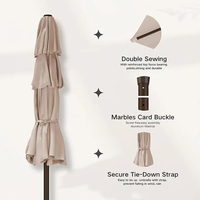 Kingdura 9ft 3-Tier Patio Umbrella, Outdoor Table Umbrella with Easy Crank & Tilt, 8 Reinforced Ribs, UV Protection for Deck, Pool, Market, Backyard (Beige) by GreenHaven Gardens