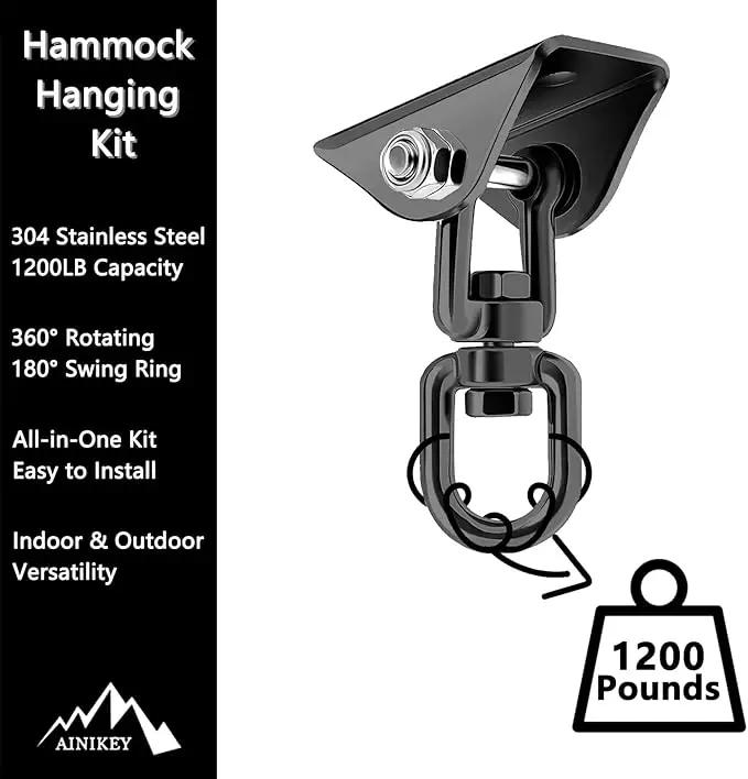 Heavy Duty Hammock Hanging Kit, 360° Rotating 1200 lb Swing Hangers for Hammock Chair Stand, Yoga, Porch Swing, Tree, Seat, Ceiling Mount, Outdoor Indoor Hanging Hardware Black | Pack of 5 by GreenHaven Gardens