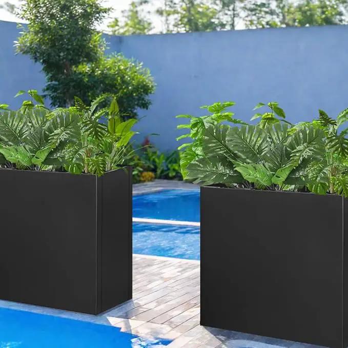 Metal Tall Long Planter Box Large Rectangular Planter Flower Pot with Drainage Holes for Indoor Outdoor Deck Porch Garden Home Patio Front Door (Black, S) by GreenHaven Gardens