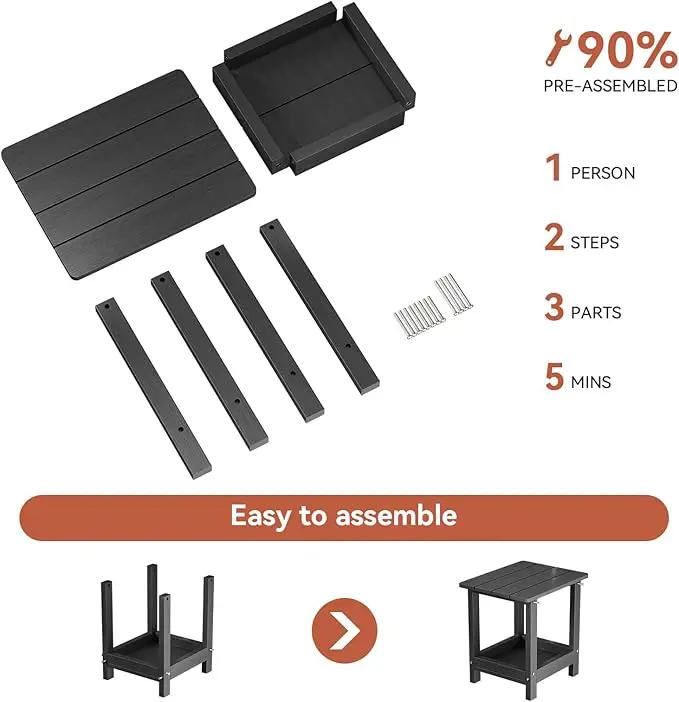 Adirondack Outdoor Side Table Small Outside Table for Patio Poolside Yard Garden 2-Tier Outside End Tables, Indoor or Outdoor Use, Easy Maintenance, 2 Pcs, Black by GreenHaven Gardens