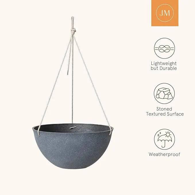 LA JOLIE MUSE Large Hanging Planters for Outdoor Plants - Hanging Flower Pots Weathered Gray (13.2 Inch, Set of 2) by GreenHaven Gardens