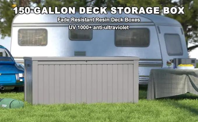 150 Gallon Outdoor Deck Box,Storage Lockable Waterproof Patio Furniture,Garden Tools,Cushions,Pool Accessories Outside Storage Resin Box(Grey) by GreenHaven Gardens