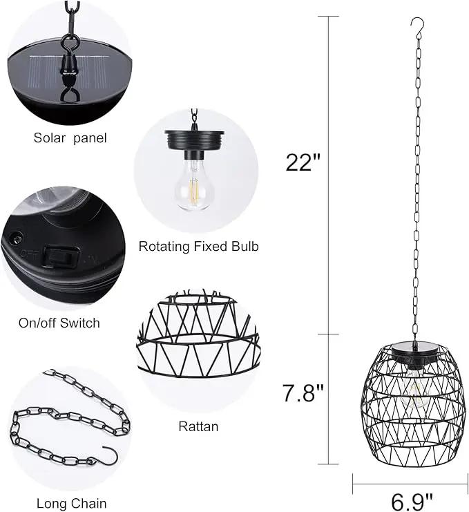 Hanging Solar Lantern Outdoor Waterproof, Metal Lantern Bright Solar Outdoor Lights with Edison Bulb for Garden Patio Yard Decoration by GreenHaven Gardens