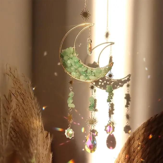 Crystal Suncatcher Hanging Moon Sun Light Catcher with Glass Prisms for Window Natural Green Quartz Decor Home Indoor Making Rainbows by GreenHaven Gardens