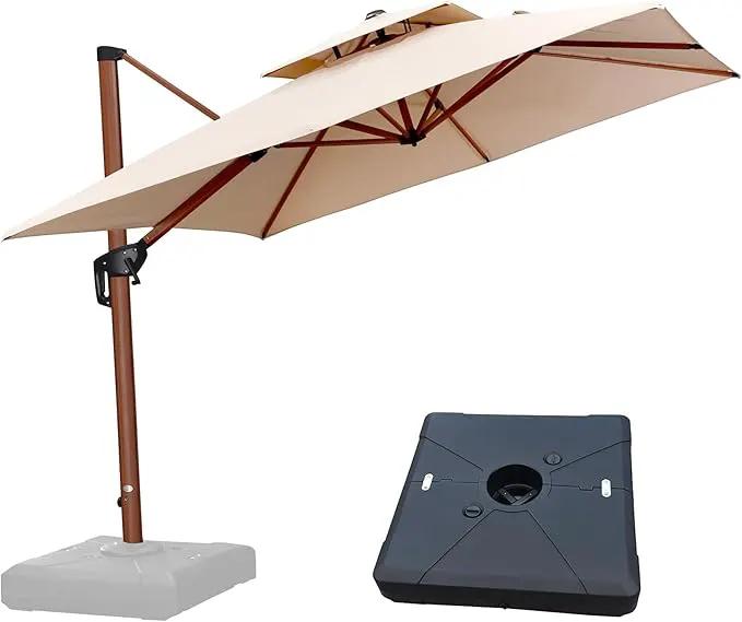 PURPLE LEAF Patio Umbrella with Base Outdoor Square Umbrella Large Cantilever Umbrella Windproof Offset Umbrella Heavy Duty Sun Umbrella for Garden Deck Pool Patio, 9ft Beige by GreenHaven Gardens