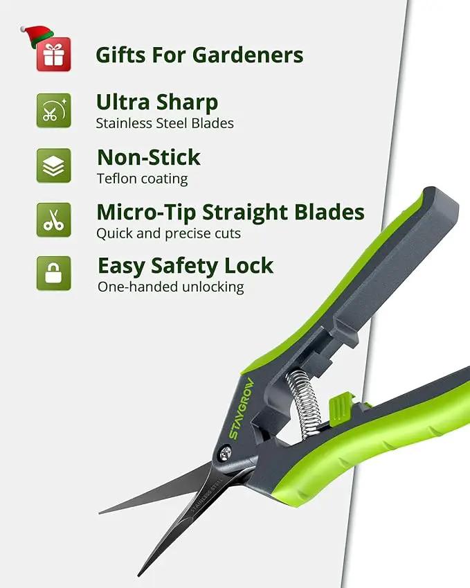 Garden Shears Set: 8.5" Bypass Pruning Shears & 6.5" Straight Trimming Scissors, Ultra-Sharp Garden Scissors with Stainless Steel Blades, Safety Lock, Gardening Gifts for Women Men, 2 Pack by GreenHaven Gardens