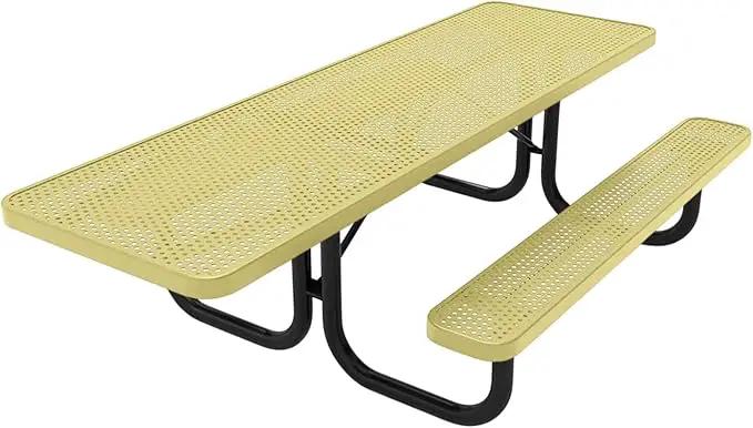 Coated Outdoor Furniture Heavy-Duty Portable ADA-Compliant Outdoor Picnic Table, Punched Steel Patio Dining Furniture Made in America (8ft Rectangular, One-Side Handicap, Textured Sandstone) by GreenHaven Gardens