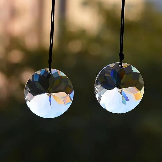 2PCS 5" Circle Crystal Sun Catcher Prisms, STINO Hanging Suncatchers with Glass Prism, Rainbow Maker for Windows, Balcony, Kitchen, Garden Decoration (1, Circle Clear 2Pcs) by GreenHaven Gardens