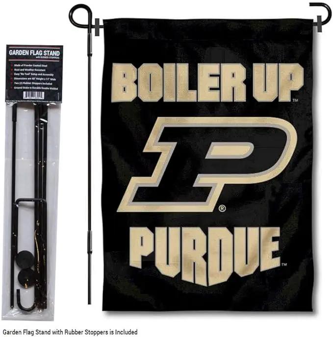 College Flags & Banners Co. Purdue Boilermakers Boiler Up Garden Flag with Pole Stand Holder by GreenHaven Gardens