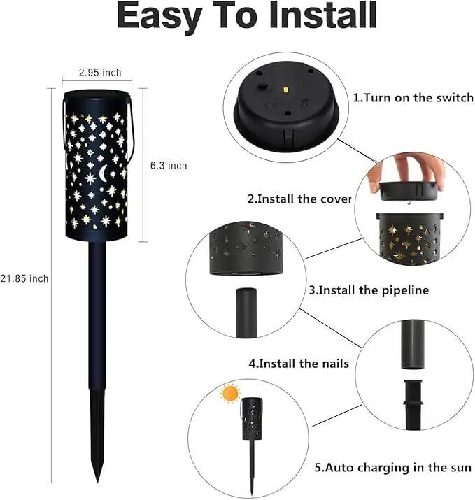 Solar Garden Lights - 6 Pack Black Star Moon, Waterproof Outdoor Path Lights by GreenHaven Gardens