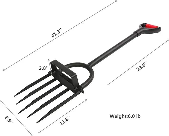 5-Tine Heavy Duty Pitch Fork for Gardening - Long Handled Digging Fork Garden Claw Weeder by GreenHaven Gardens
