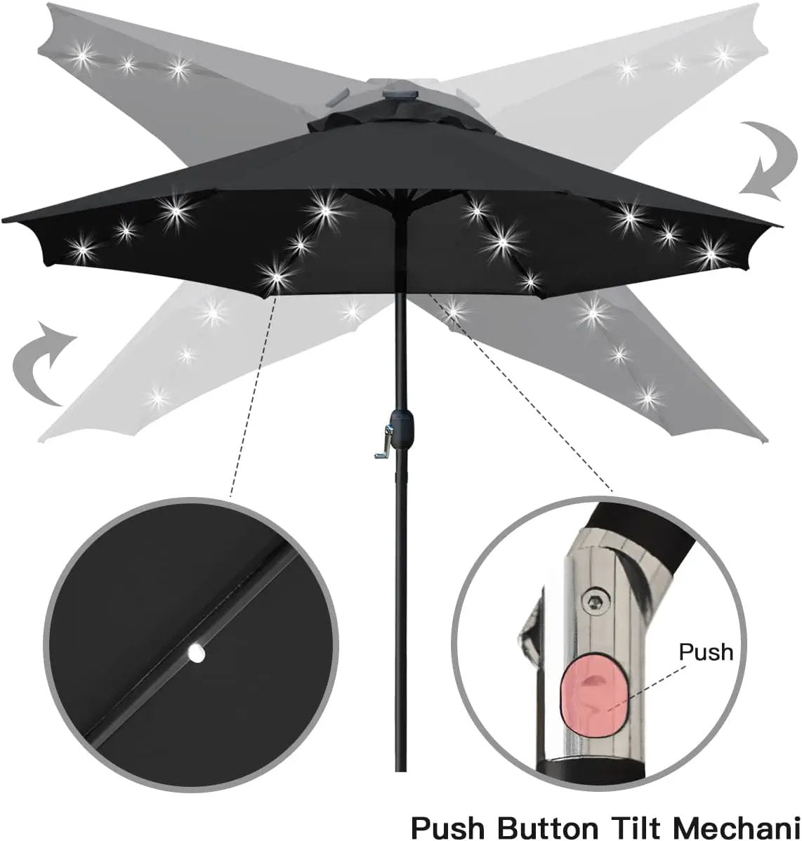 Sunnyglade 9' Solar LED Lighted Patio Umbrella with 8 Ribs/Tilt Adjustment and Crank Lift System (Black) by GreenHaven Gardens
