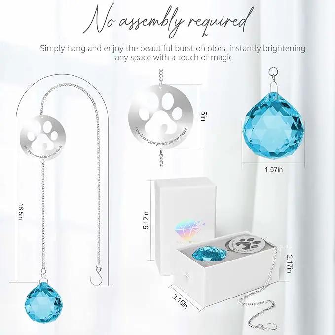 Dog Memorial Gifts, Unique Loss of Pet Sympathy Idea, Sky Blue Crystal Ball Rainbow Suncatcher with Paw Print for Cat or Dog Remembrance and Bereavement
