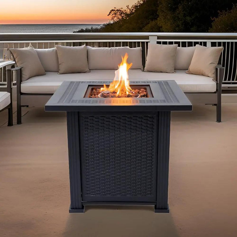 Lausanne Propane Fire Pit Table 28” Outdoor Firepit 50,000 BTU Firepits for Outside with Lava Rocks and Removable Lid Metal Fire Pit Outdoor Fireplace Propane Fire Pits for Outside CSA Certified by GreenHaven Gardens