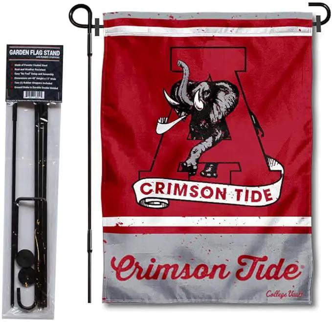 WinCraft Alabama Crimson Tide Vintage Retro Throwback Garden Flag with Stand Holder by GreenHaven Gardens