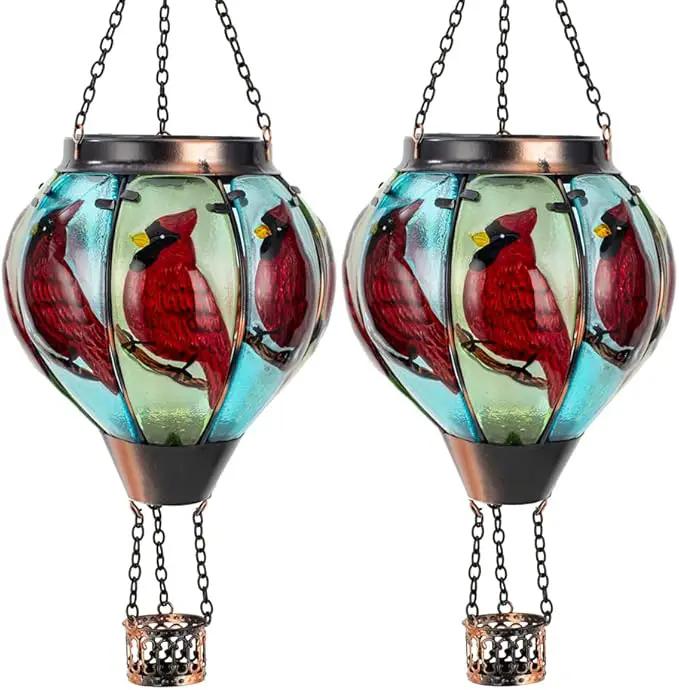 Starsoul 2 PC Cardinal Hot Air Balloon Solar Lantern with Flame Glass Outdoor Hanging Hot Air Balloon Solar Light Waterproof Garden Patio Yard Party Decorations by GreenHaven Gardens