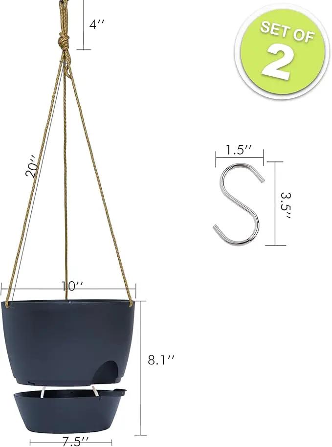 10 Inch Self Watering Hanging Pots, 2 Pack Hanging Planters with 40oZ Deep Reservior for Indoor Outdoor Plants Flowers, Black by GreenHaven Gardens