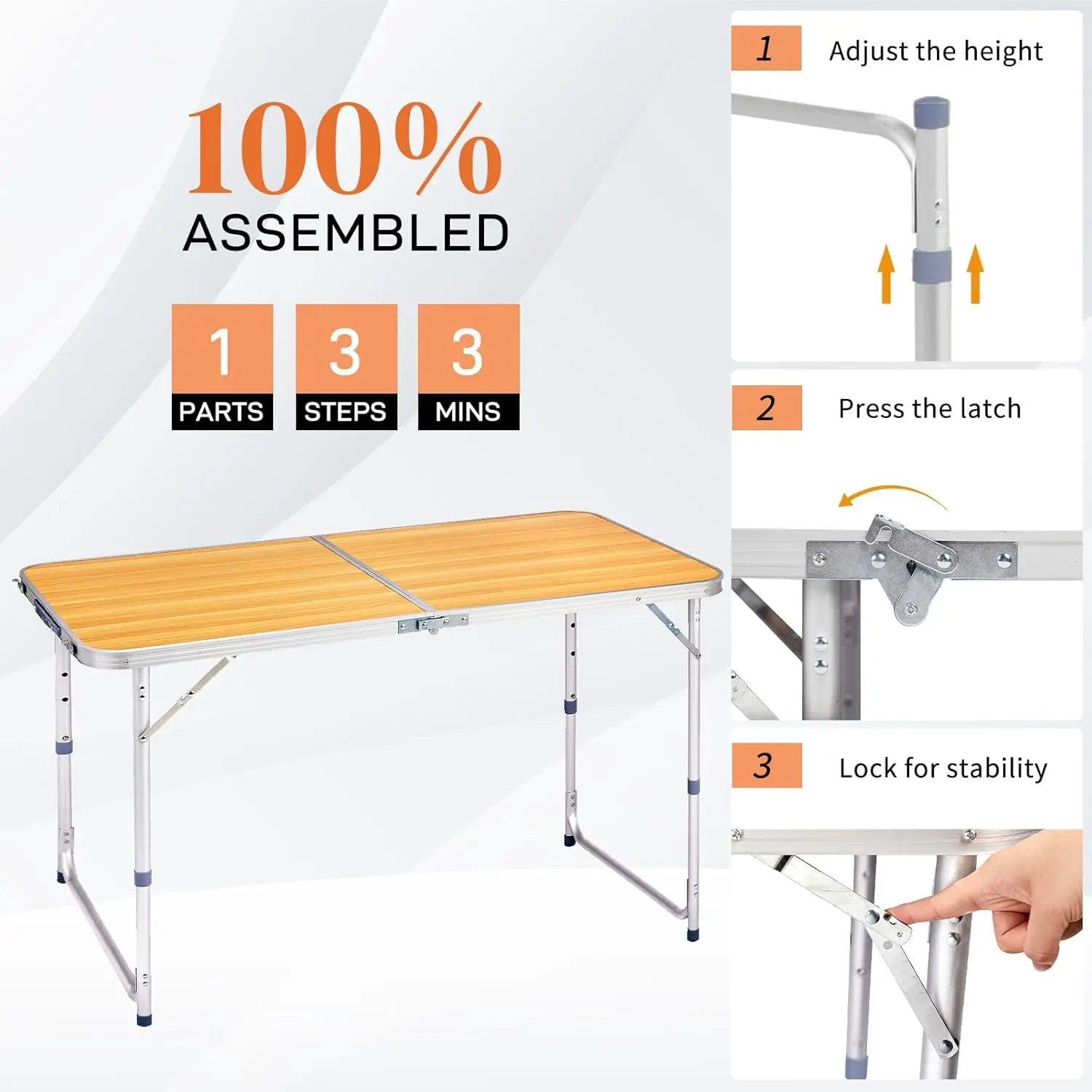 Outvita 4ft Portable Folding Camping Table, Outdoor Waterproof Adjustable Height Table, Aluminum Lightweight Suitcase Foldable Table for Picnic BBQ Beach Dining by GreenHaven Gardens