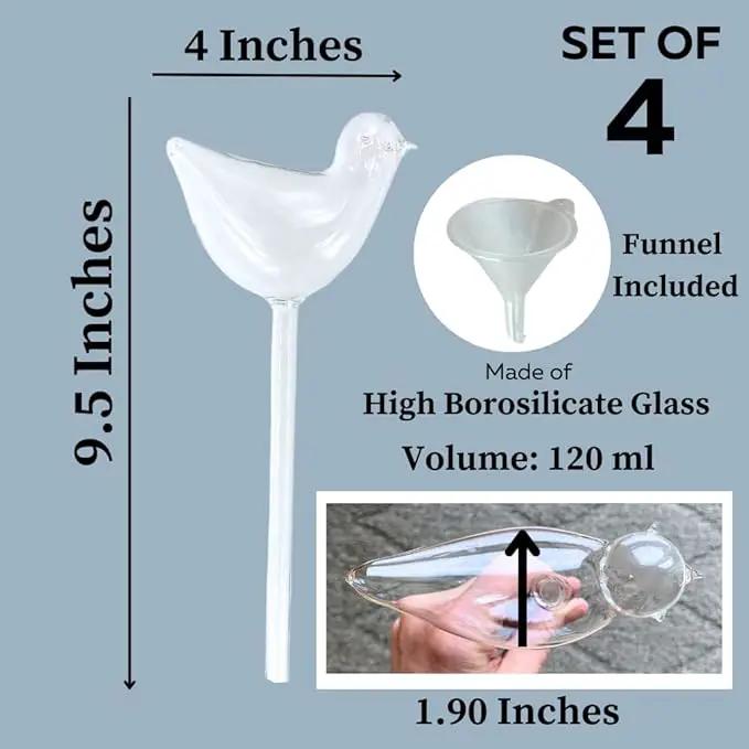 Evelots Plant Self Watering Glass Globes, Bird Shaped Bulbs (4 Pack) Automatic Water Irrigation System for Plants with Funnel, Indoor & Outdoor Use -Extra Long 9.5 Inches by GreenHaven Gardens