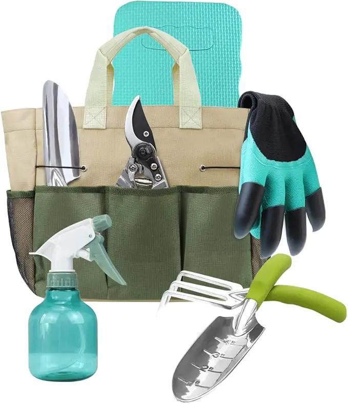 Garden Tools Set with 3 Pcs Aluminum Gardening Tools, 1 Pc Pruning Shear, 1 Pc Mister Spray Bottle, 1 Pc Foam Kneeler，1 Pair Garden Gloves with Claws and 1 Pc Gardener Bag, Gifts for Mom Dad by GreenHaven Gardens