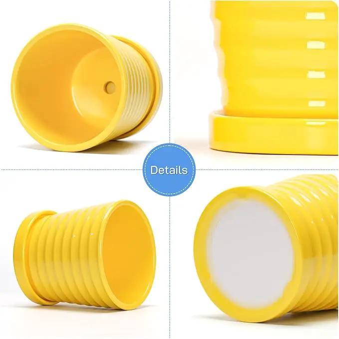 Ton Sin Plant Pots, 6 Inch Flower Pots for Plants,Ceramic Planter with Drainage Holes,Indoor Planter Pots with Saucer,Outdoor Garden Pots (Yellow, 4 Pack) by GreenHaven Gardens