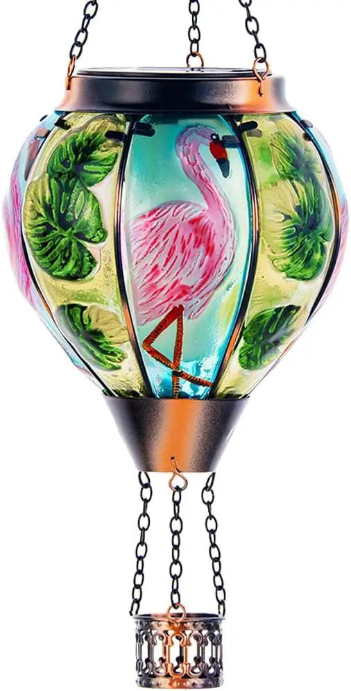 Starsoul Flamingo Hot Air Balloon Solar Lantern Solar Hot Air Balloon Flickering Flame Hanging Garden Light Metal & Glass Waterproof Lanterns for Yard Patio Farmhouse Decoration by GreenHaven Gardens