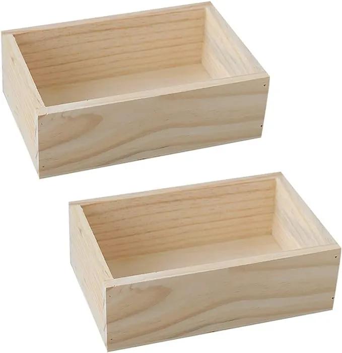 2 Pcs 7.5" × 5" × 2.4" Natural Wooden Succulent Planter Plant Container Box Window Boxes Rectangular Flower Pot Storage Box for Indoor Outdoor Home Venue Decor by GreenHaven Gardens
