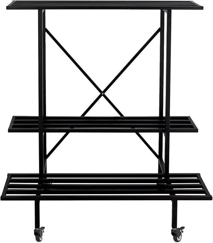 Zhongma 3 Tier Plant Stand with Wheels, Heary Duty Metal Plant Stand, 35.43 L x 17.5 W x 38.6H . Space saving Plant Stand by GreenHaven Gardens