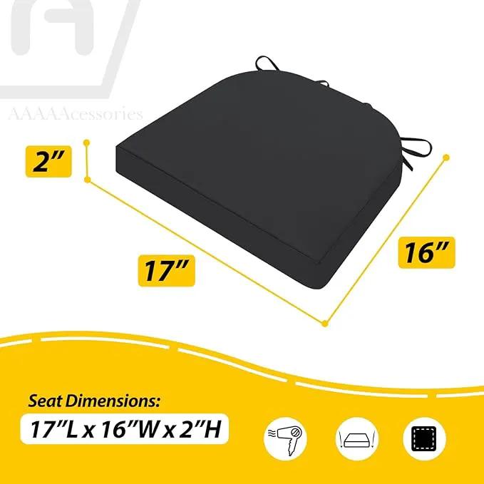 AAAAAcessories Outdoor Seat Cushions for Chairs, Waterproof, Fade-Resistant Patio Furniture Replacement Cushions, 17" x 16" x 2", Set of 2, Black by GreenHaven Gardens