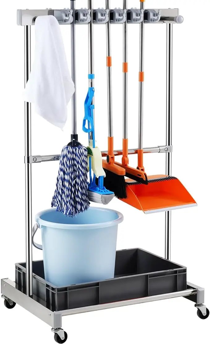 VEVOR Garden Tool Organizer, 10 Slots with Hooks, Yard Tool Tower Rack with Wheels for Garage Organization and Storage, Hold Long-Handled Tool/Rake/Broom, Metal Tool Stand Holder for Shed, Outdoor by GreenHaven Gardens