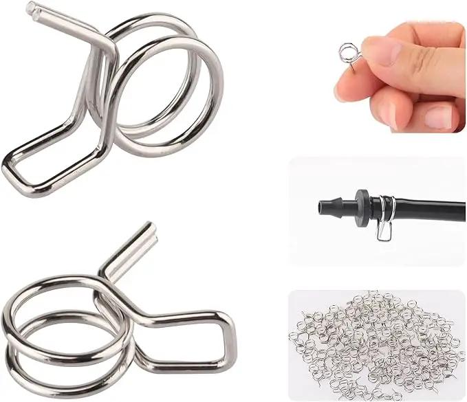1/4" Irrigation Hose Clamps, 100 Double Line Hose Pipe Spring Clamps, Drip Irrigation Kit Connector Leak Solution by GreenHaven Gardens