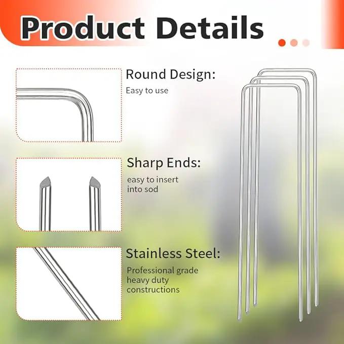 Landscape Staples, 50 Pcs Galvanized Garden Stakes, U-Shaped Tent Stakes, 6 Inch 11 Gauge Plant Cover Stakes, Anti-Rust Ground Sod Pins Yard Stakes for Landscape Weed Barrier Irrigation Tubing by GreenHaven Gardens