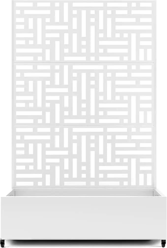 Raised Garden Bed with Trellis and Wheels,73"x47"x16" Metal Raised Garden Bed,White Modern Metal Planter with Climbing Trellis for Vines & Vegetables by GreenHaven Gardens