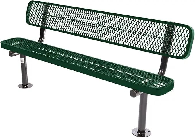 Coated Outdoor Furniture Heavy-Duty Outdoor Bench Thermoplastic Coated, Expanded Metal, Commercial-Grade Seating, Made in America (Surface with Back, 6 Ft, Green) by GreenHaven Gardens