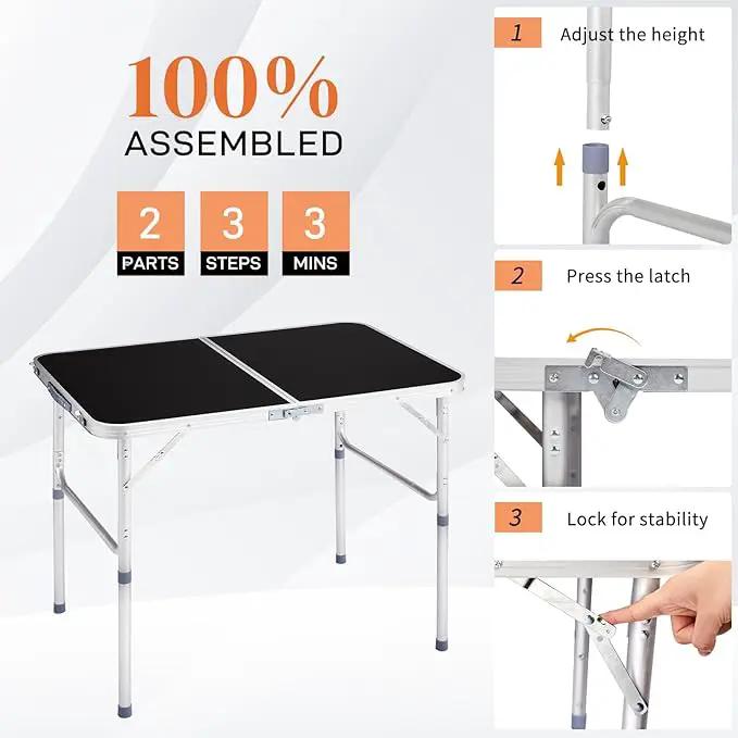 Outvita 3ft Portable Folding Camping Table, Outdoor Waterproof Adjustable Height Table, Aluminum Lightweight Suitcase Foldable Table for Picnic BBQ Beach Dining by GreenHaven Gardens