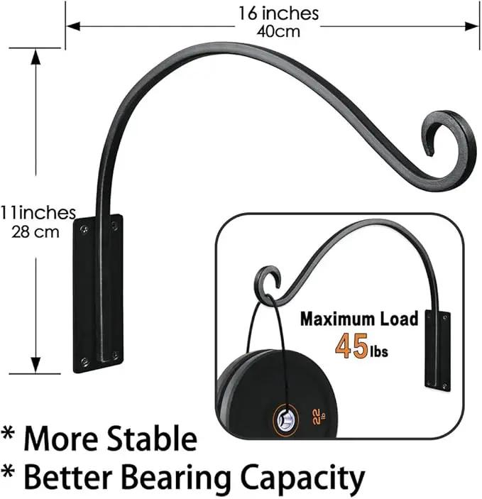 Heavy Duty Plant Hanger Bracket (16"/Black) Outdoor Hand-Forged Hanging Plant Bracket Durable and Stable Bird Feeder Hanger by GreenHaven Gardens