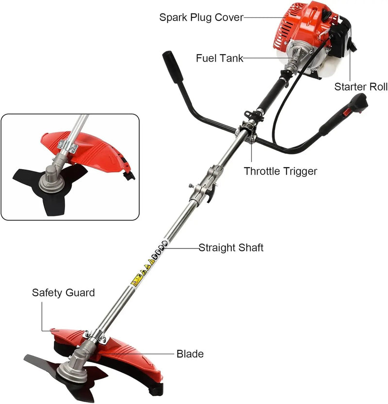 52cc Gas Grass Trimmer, 2 in 1 Petrol Weed Eater, 2-Stroke Weed Whacker Cordless, Backpack Brush Trimmer Garden Tools Red by GreenHaven Gardens