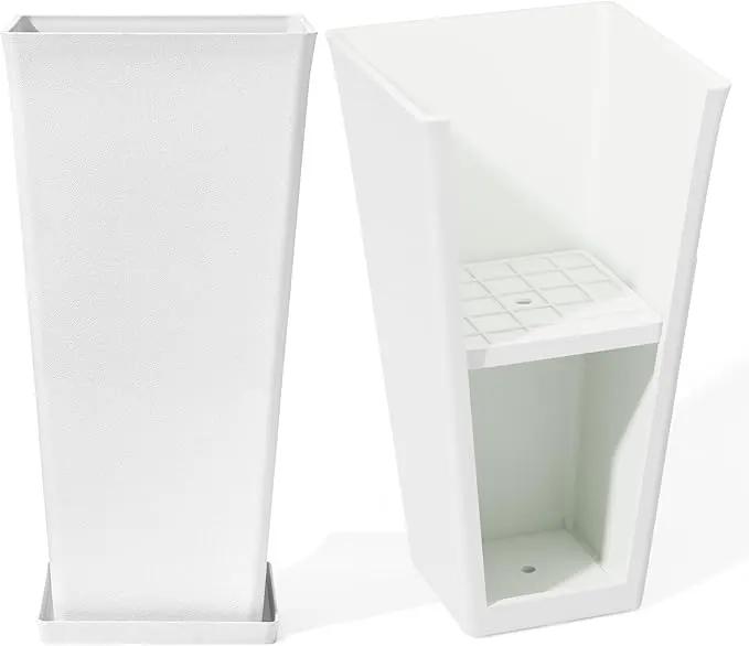 LA Jolie Muse 30 inch Tall White Planters Set of 2,Indoor/Outdoor Rectanglar Large Planters,V Shaped Taper Planters for Front Door. by GreenHaven Gardens