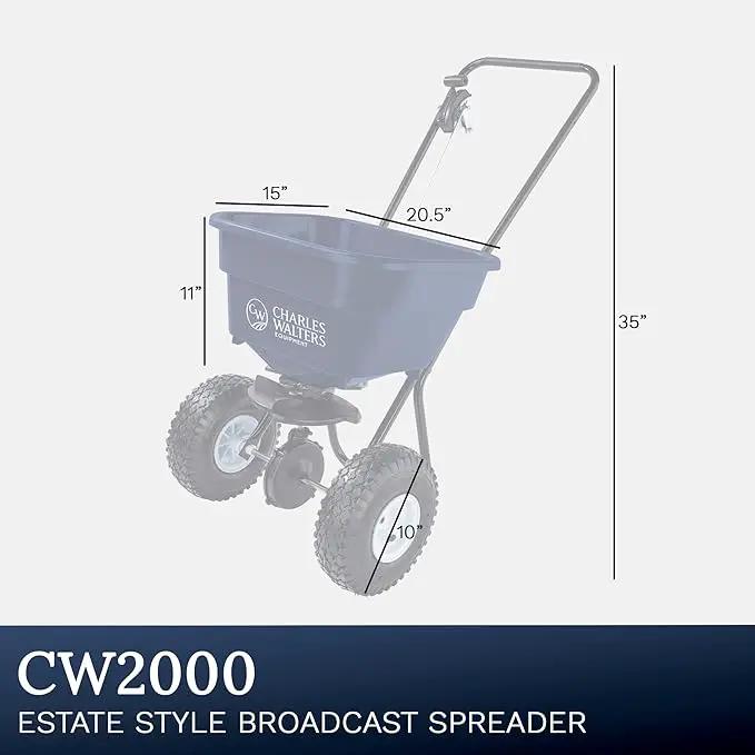 Charles Walters Equipment CW2000 Estate Style Broadcast Spreader for Spreading Fertilizer and Ice Melt on Lawns, Sidewalks, and Driveways, 65lb Capacity, 35" x 35" by GreenHaven Gardens