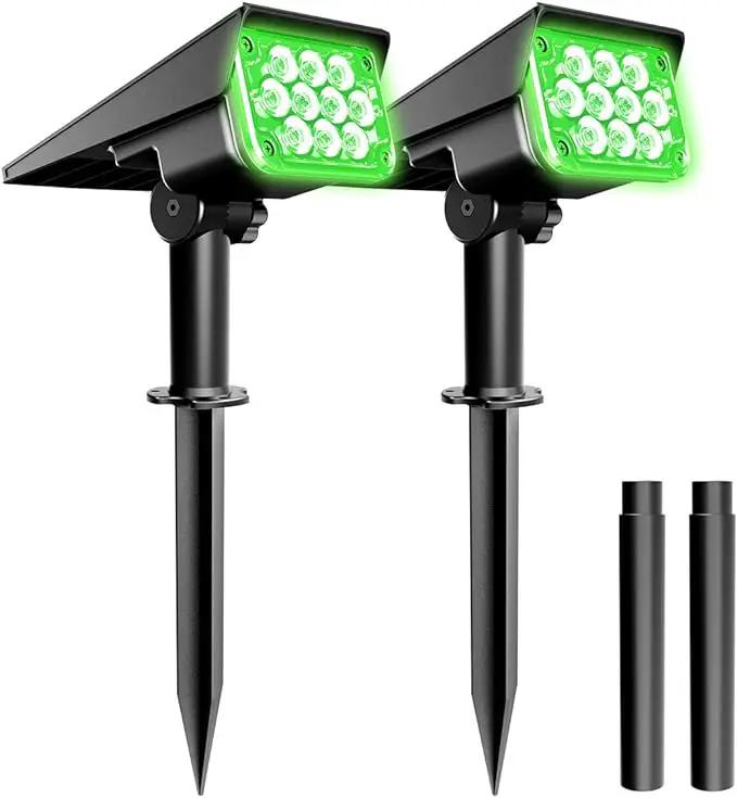 T-SUNUS Green Solar Spot Lights Outdoor Waterproof IP65, Landscape Spotlights 2 Modes Dusk to Dawn for Accent Uplighting Christmas Halloween St. Patrick's Day Tree Yard Statue Graveyard Driveway Flag by GreenHaven Gardens