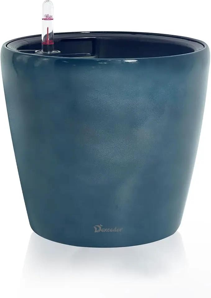 Dexceder 11x10 Inches Self Watering Planter Indoor Outdoor, Inner Pot Design, Thickened Table Flower Plant Pot with Water Level Indicator (Grayish Green Gradient) by GreenHaven Gardens