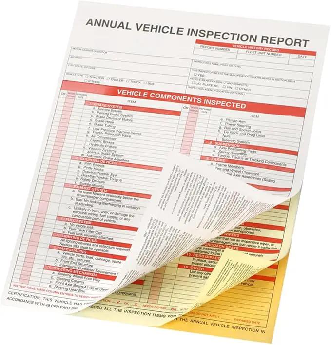 25 Pack 3-Ply Carbonless Annual Vehicle Inspection Report Form with White Interior Inspection Label and Red Exterior Aluminum Inspection Label by GreenHaven Gardens