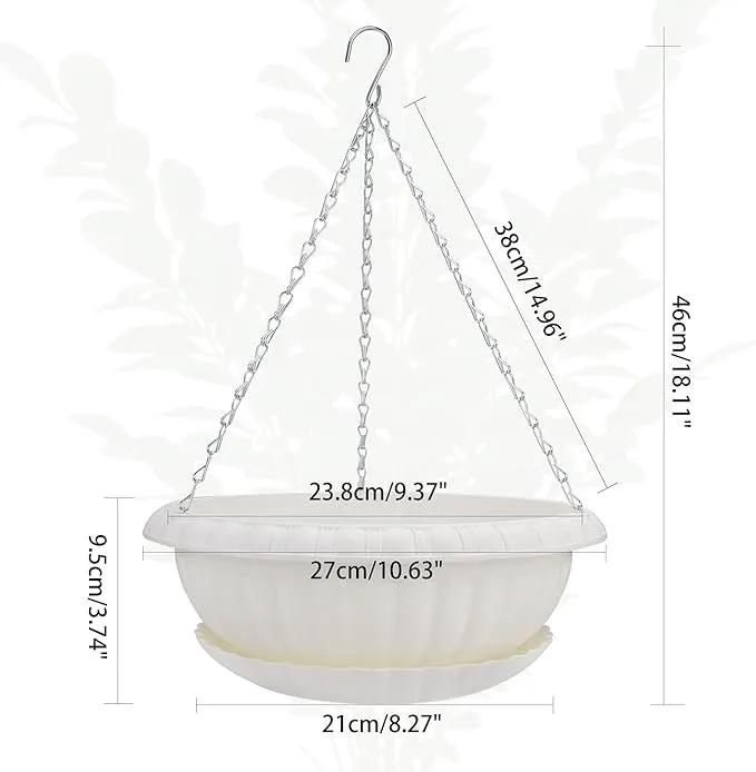 summer flower 3pcs 10.6 inch Plastic Hanging Planters Pots for Outdoor Indoor Plants Hanging Flower Plant Baskets Holder for Garden Porch Ceiling (White) by GreenHaven Gardens